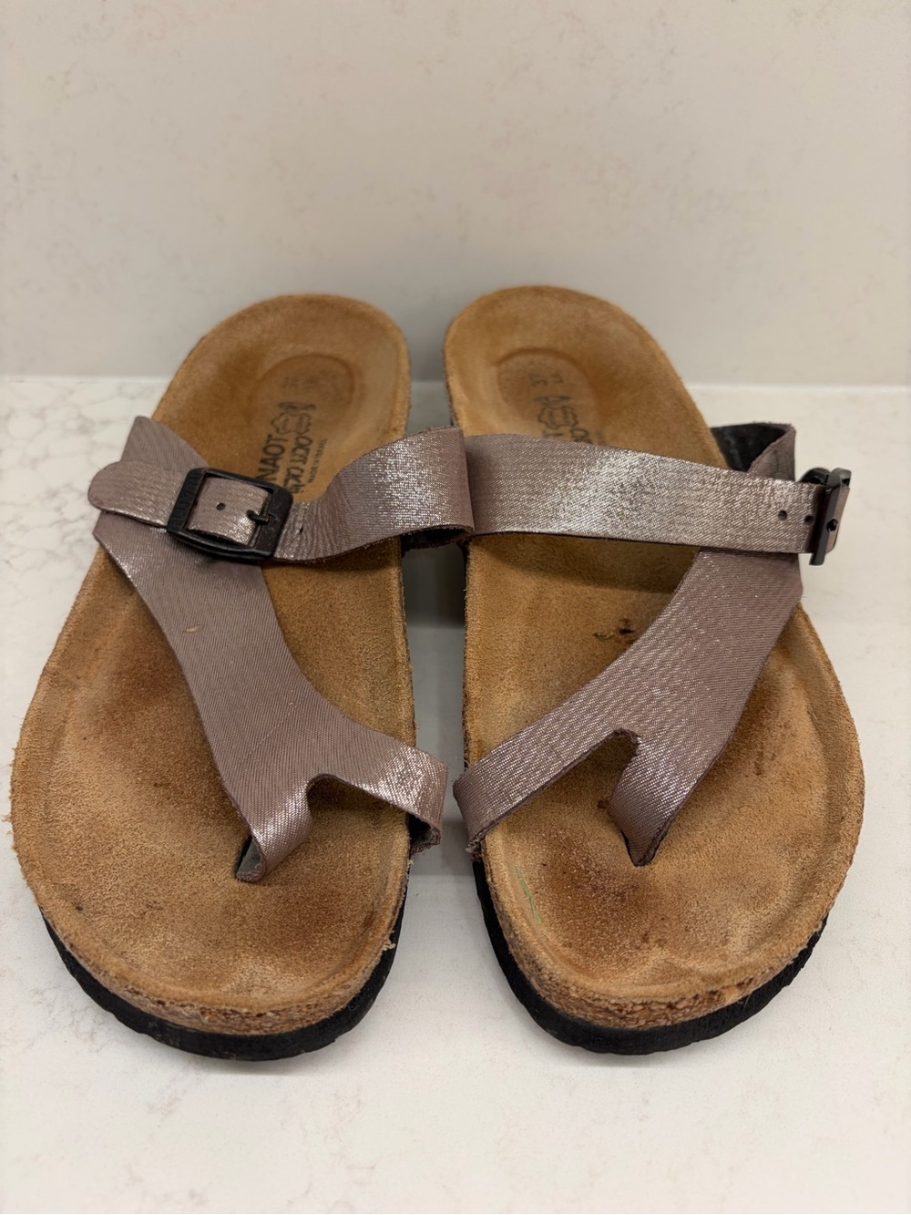 Naot Metallic Taupe Slide Sandals 6.5